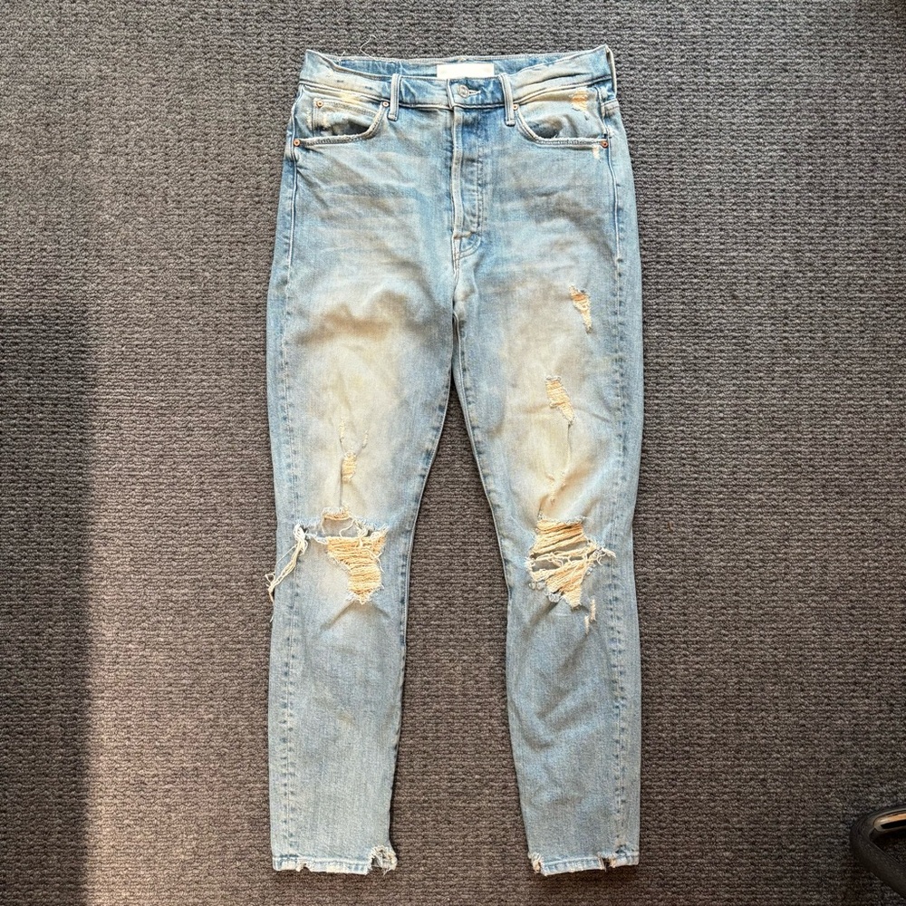 MOTHER Super Stunner Ankle Jeans Size 27 Say Amen Again Distressed Light Wash - Picture 5 of 14